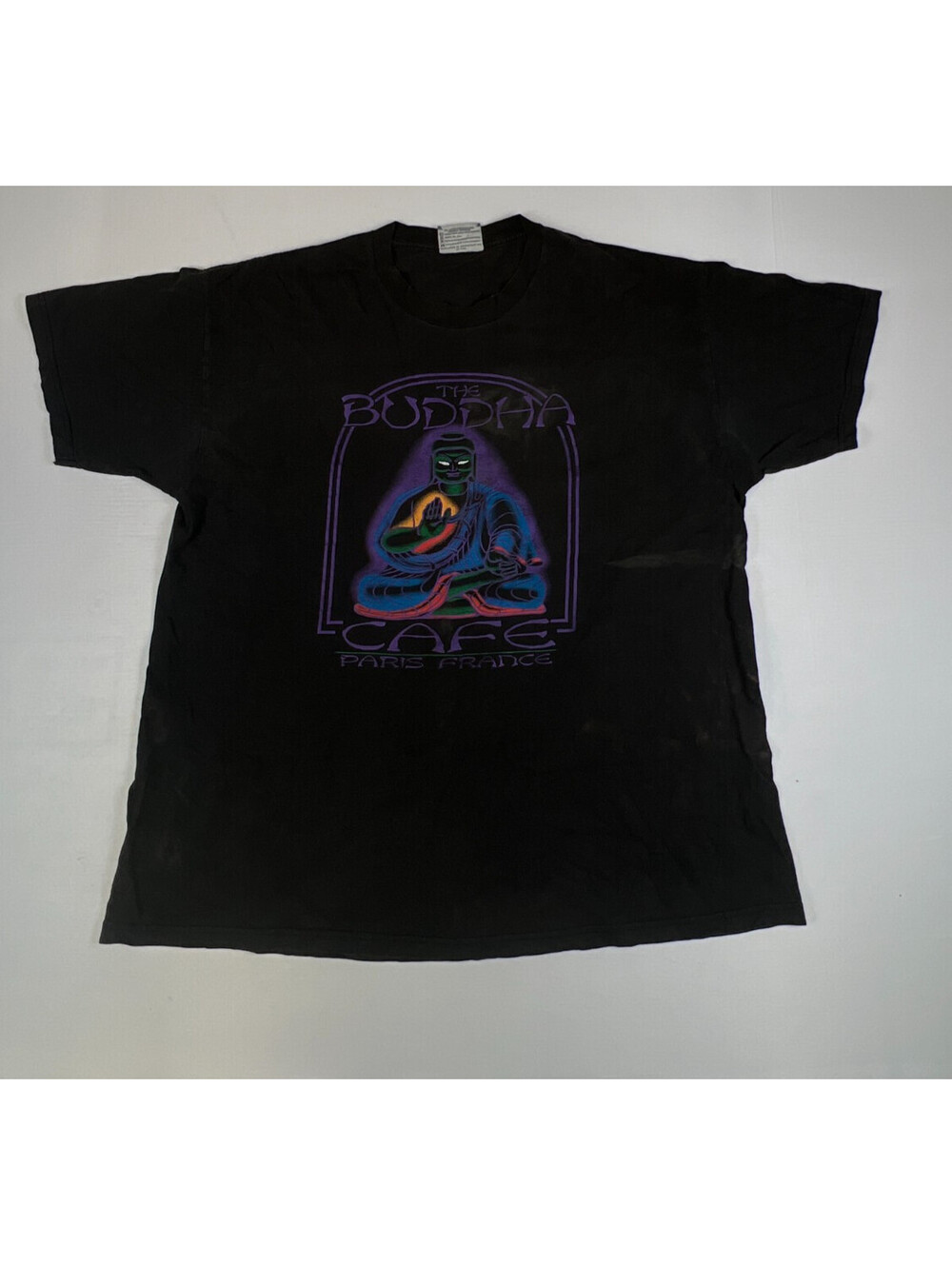 Vintage 90s Lee Made In USA Men XL Black The Buddha Cafe Graphic T-Shirt